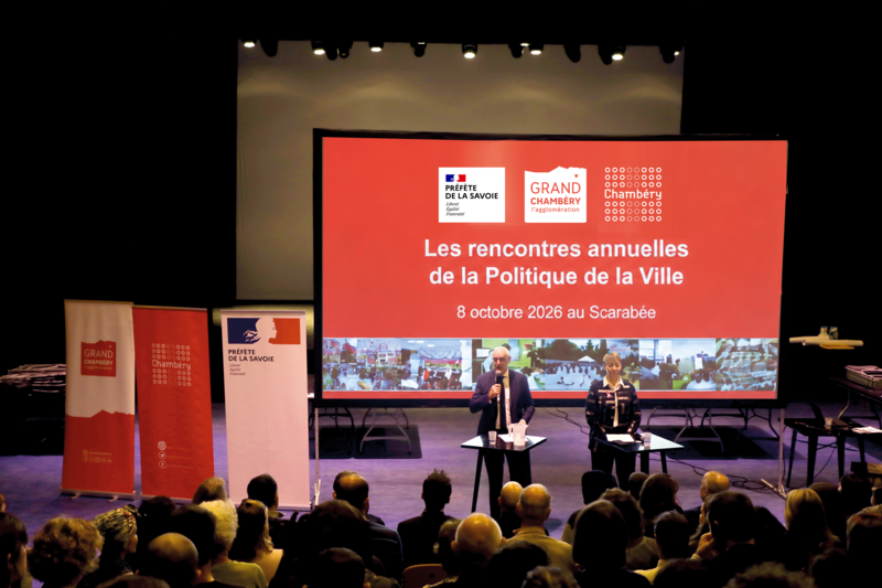 Introduction des rencontres annuelles de la Politique de la Ville par Thierry Repentin, maire de Chambéry et Président de Grand Chambéry, et Vanina Nicoli, Préfète de la Savoie