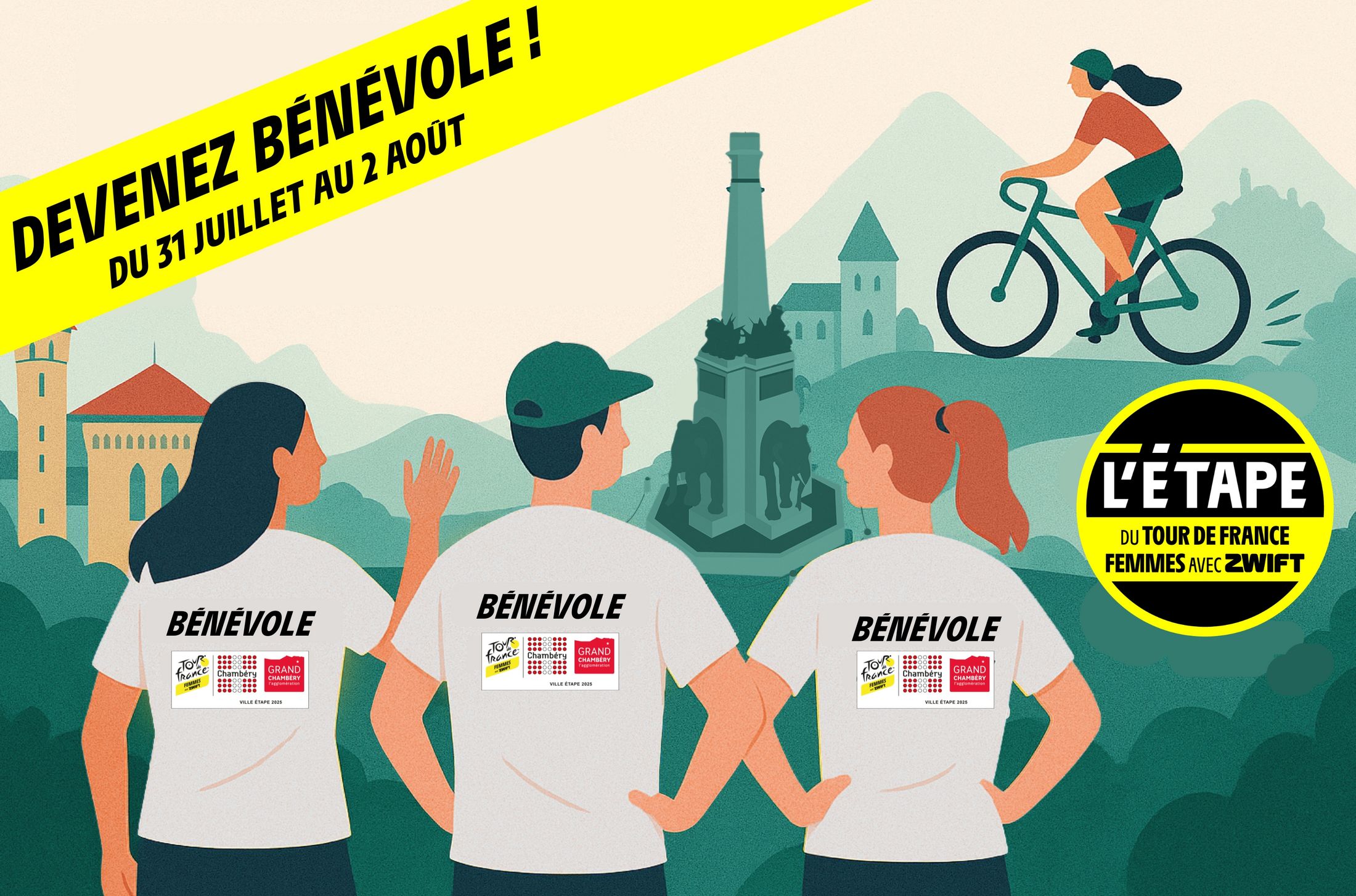 Visuel t-shirts bénévole Etape du Tour de France Femmes 2025