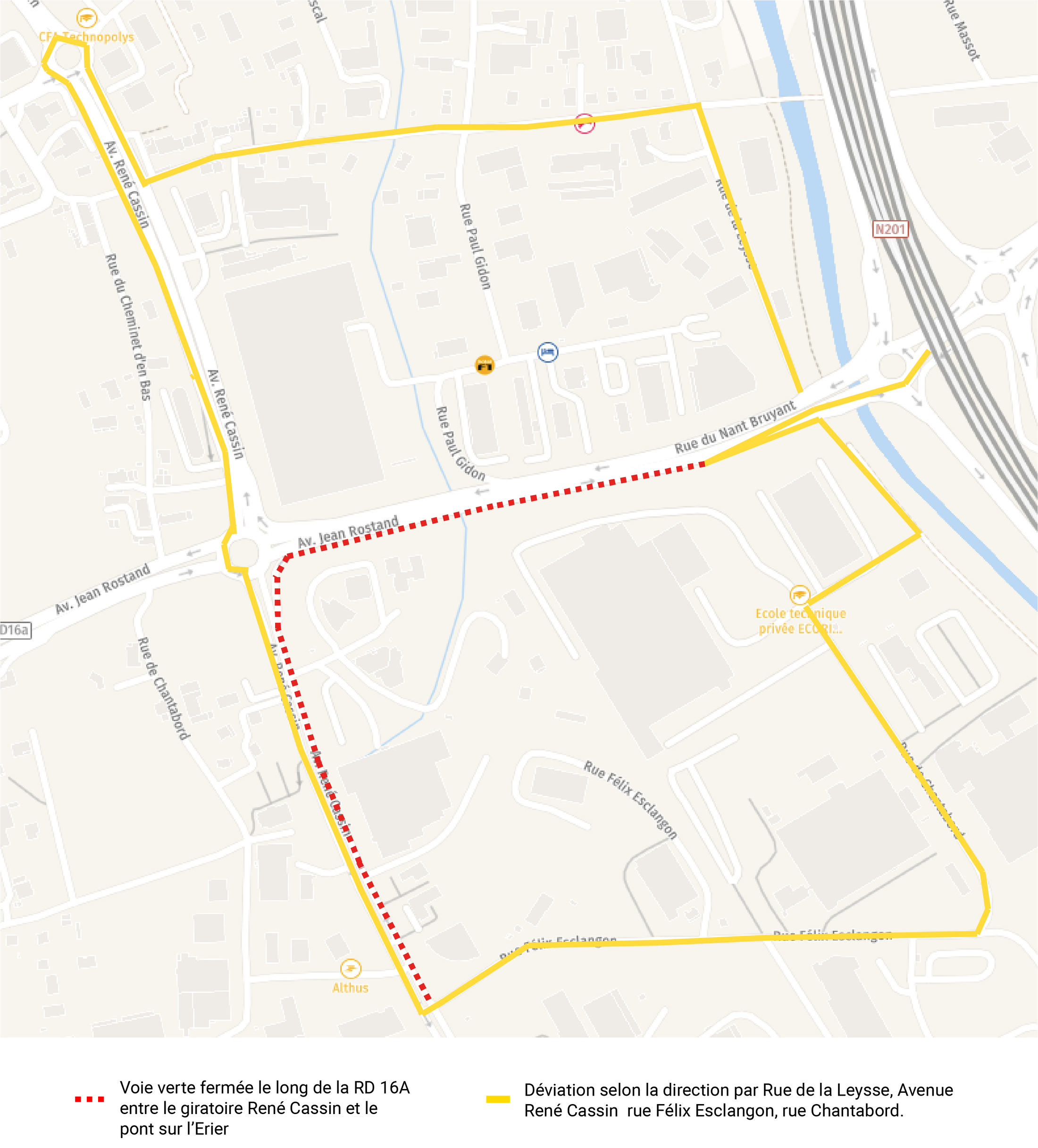 Plan des travaux sur une piste cyclable