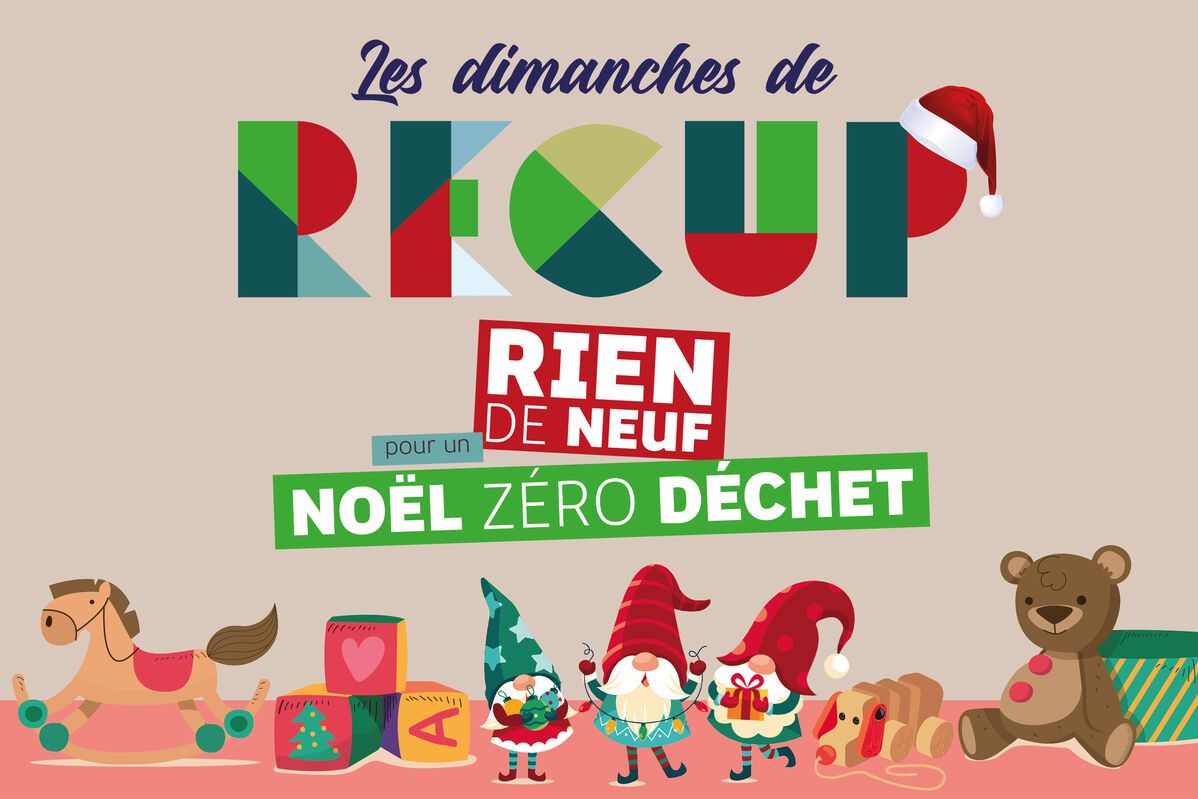 visuel dimanche de récup' 2025 spécial Noël, avec des lutins et des jouets pour enfants