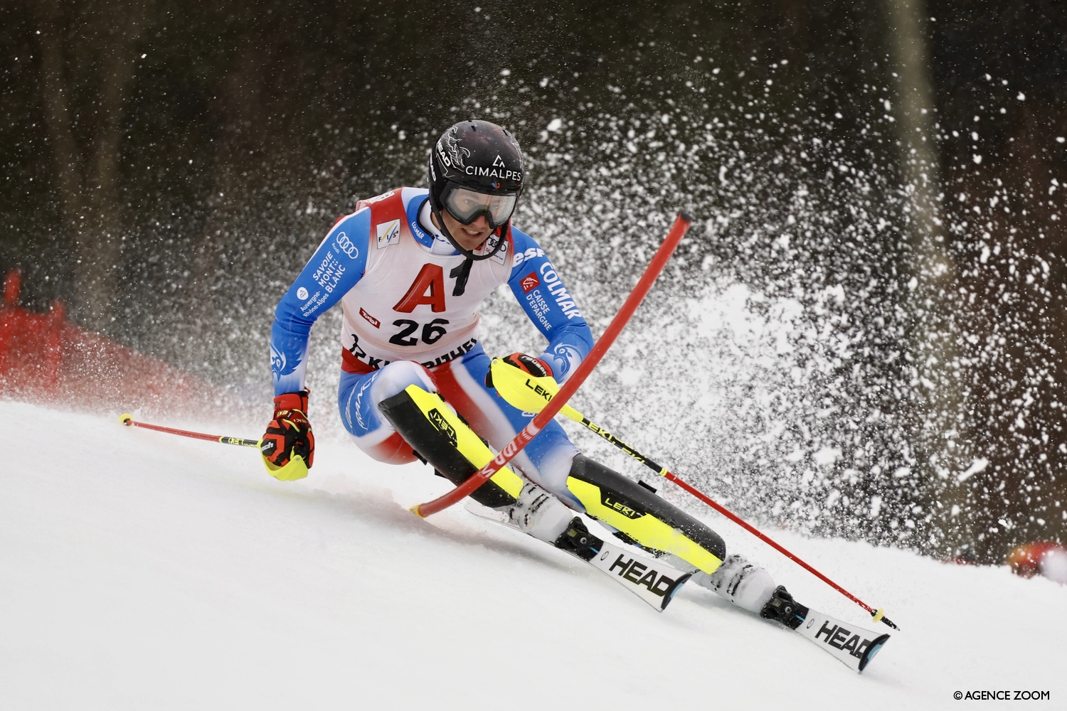 photo de Paco Rassat, un skieur alpin en pleine descente. 