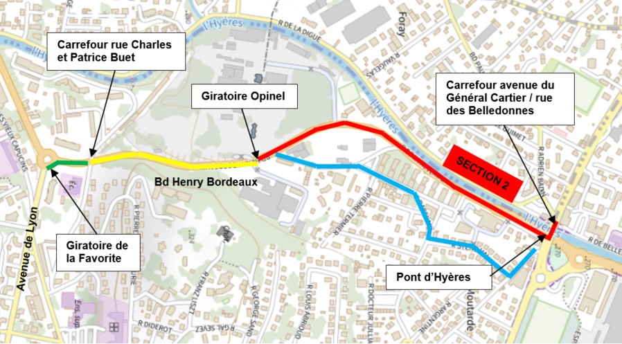 Travaux du boulevard Henri Bordeaux et de la piste bidirectionnelle.