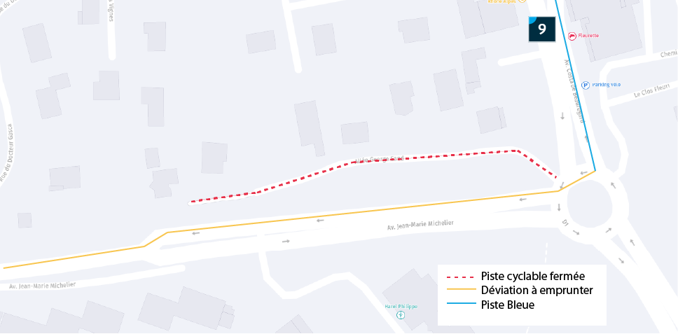 Déviation pour cyclistes et piétons avenue Jean Marie Michelier à la Motte Servolex. 