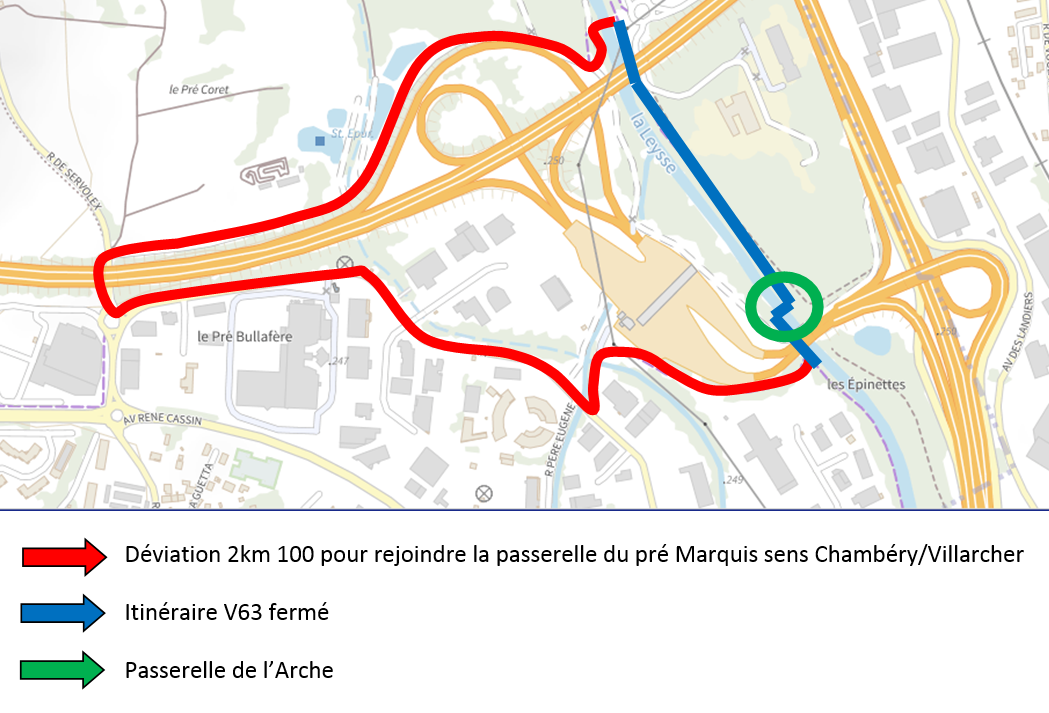 Un plan indiquant la déviation des vélos sur une piste cyclable
