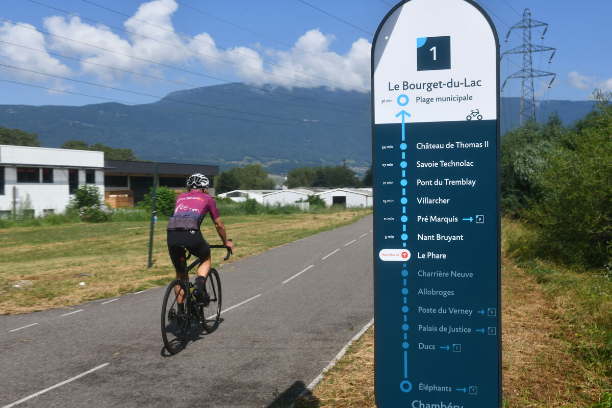 Cycliste roulant sur la piste cyclable.